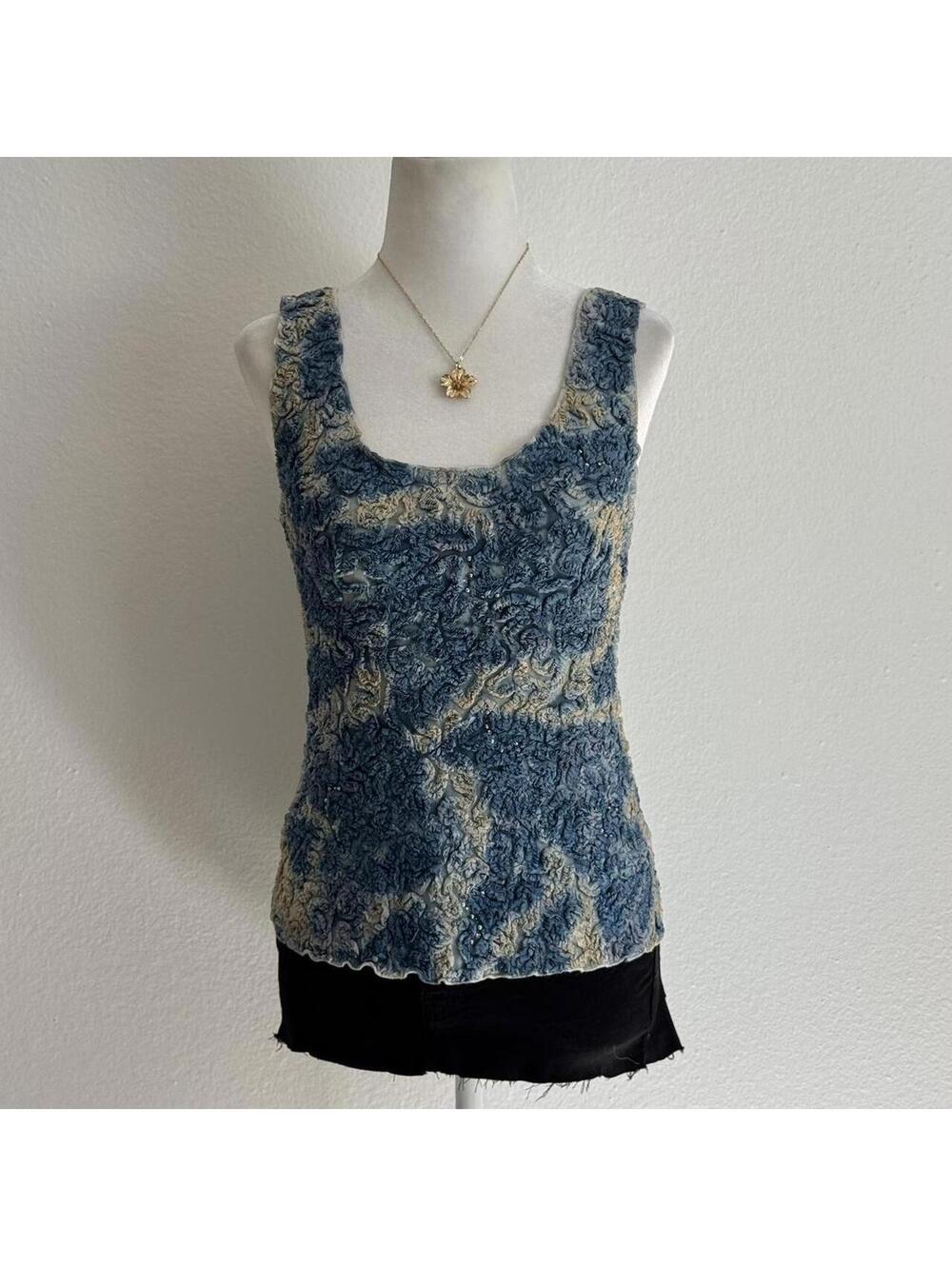 ੈ✩‧₊˚y2k ruffle tie dye beaded and rhinestone tank